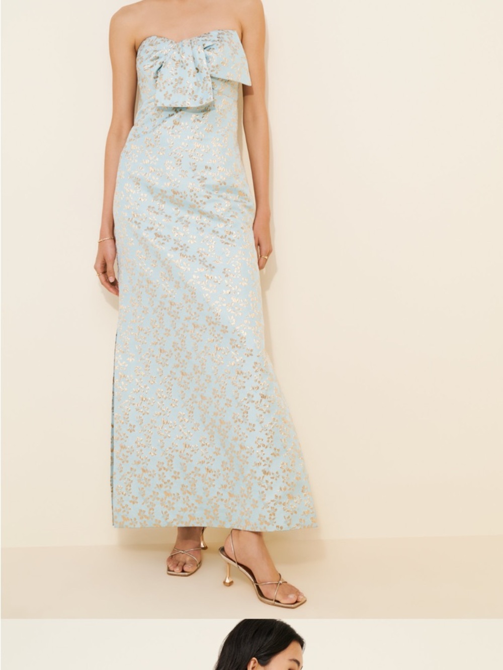Strapless Light Blue Metallic Floral Maxi Skirt